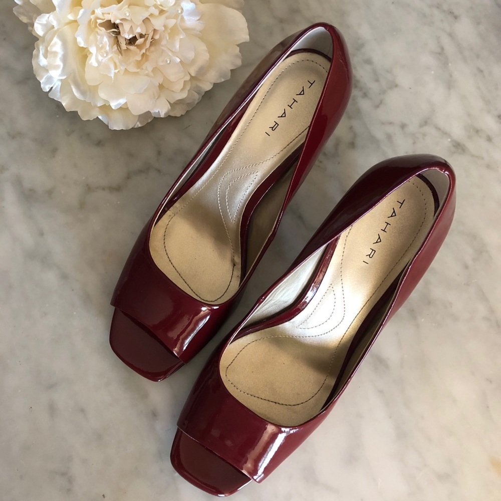 Tahari oxblood square peep toes